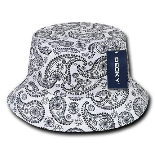 Lot of 6 Decky Paisley Bucket Hats Fisherman Hats Bulk, Bandana Pattern