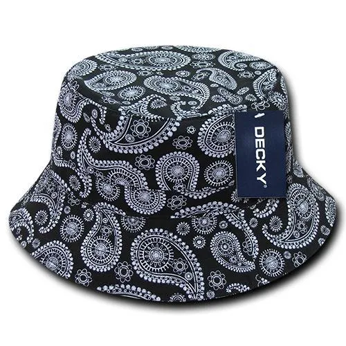 Lot of 6 Decky Paisley Bucket Hats Fisherman Hats Bulk, Bandana Pattern