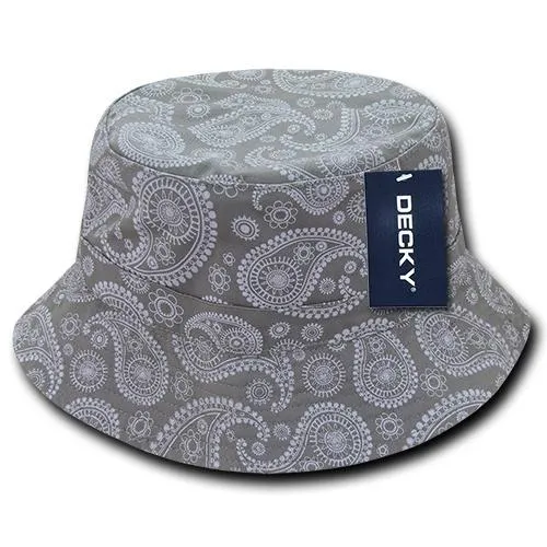 Lot of 6 Decky Paisley Bucket Hats Fisherman Hats Bulk, Bandana Pattern