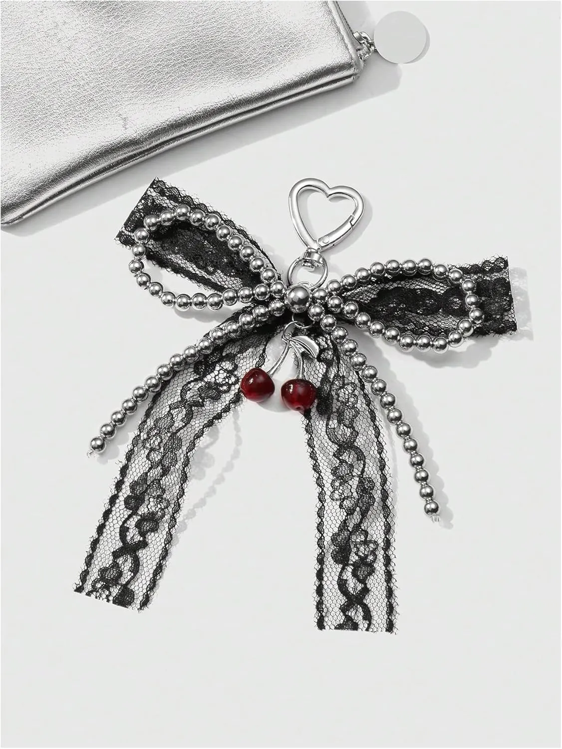 MakeMeChic Women's Y2K Bow Keychain Bag Charm Ribbon Metal Retro Accessories