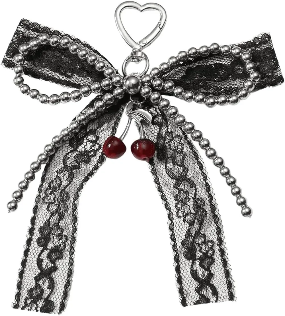 MakeMeChic Women's Y2K Bow Keychain Bag Charm Ribbon Metal Retro Accessories