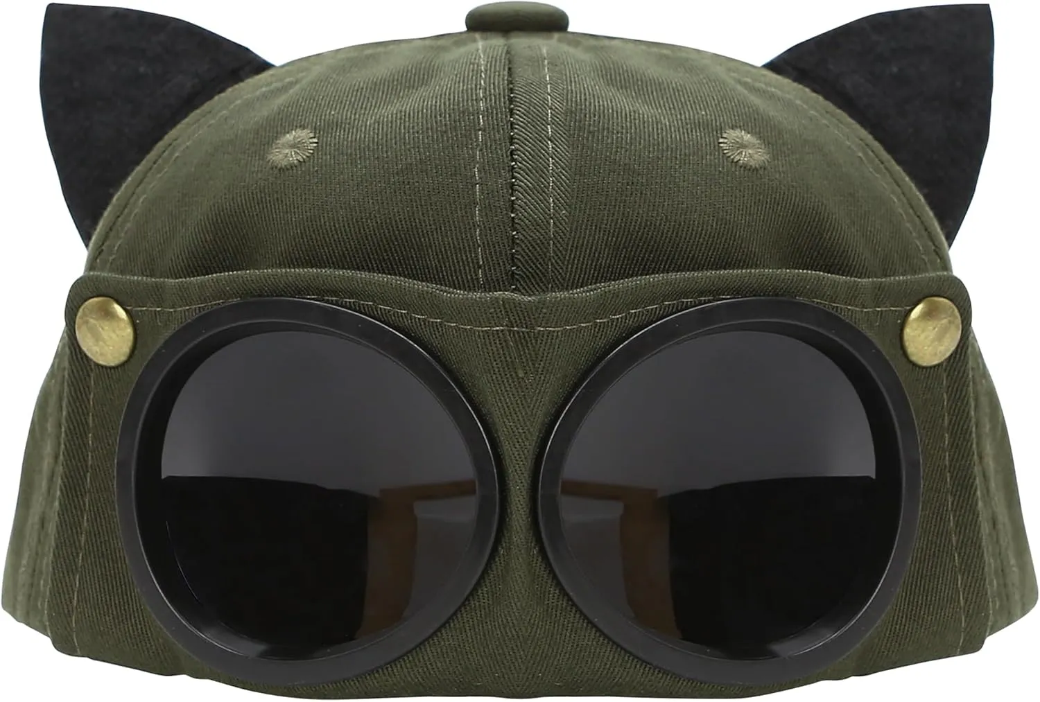 Marsrut Retro Aviator Hat: Peaked Cat Ears Baseball Cap with Sunglasses On The Back | Hip Hop Mask Style - Pilot Attached Goggles for Men & Women Adults (Green)
