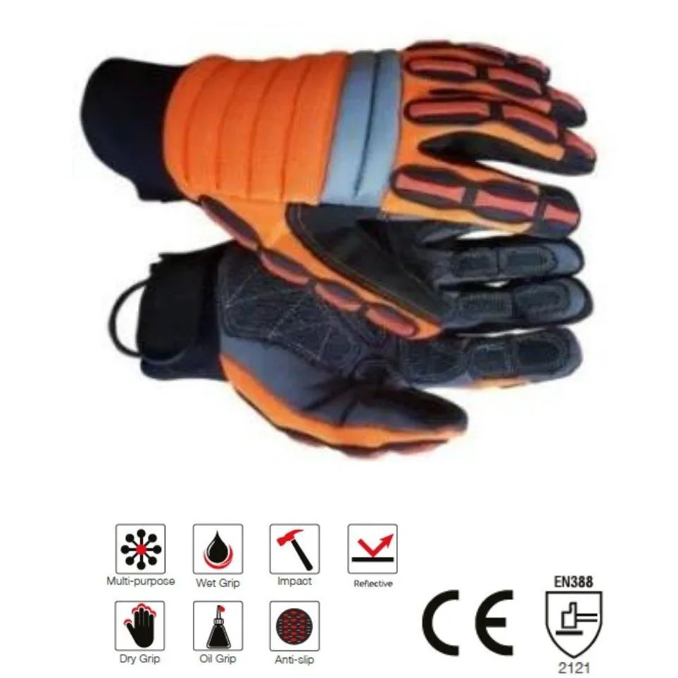 Maxmac Miner anti-slip leather palm impact resistant gloves Cut-Lv1
