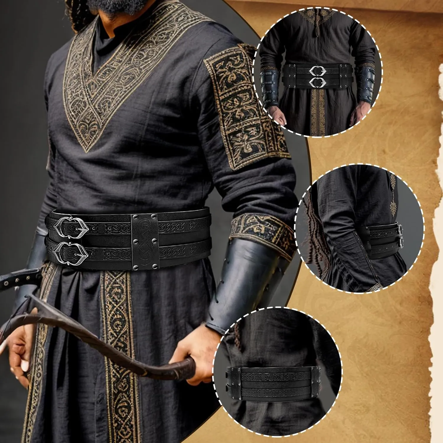 Medieval Viking Wide Belt Faux Leather Armor Knight Corset Belt for LARP Christmas Gifts Costume