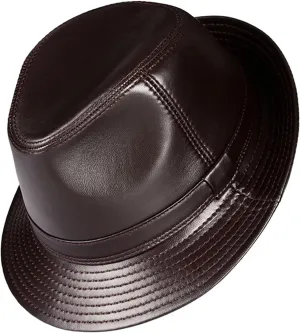 Men Women Leather Fedora Hat Short Brim Trilby Hat Panama Cap Gentleman Hat Derby Party Church Hat
