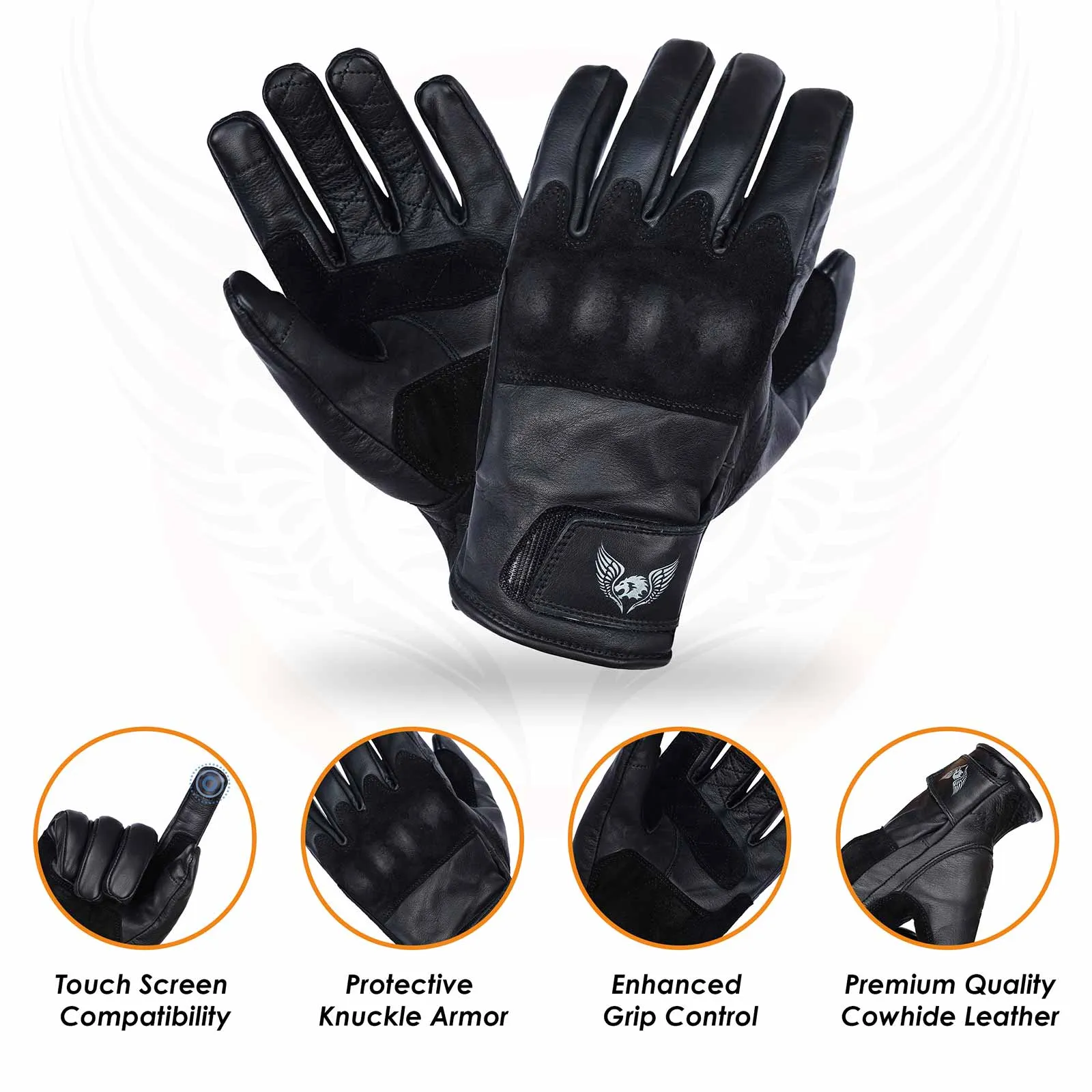 Men’s CE Certified Leather Motorbike Gloves - USA