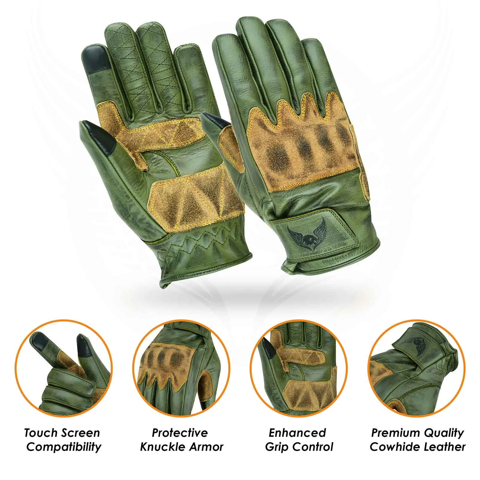 Men’s CE Certified Leather Motorbike Gloves - USA