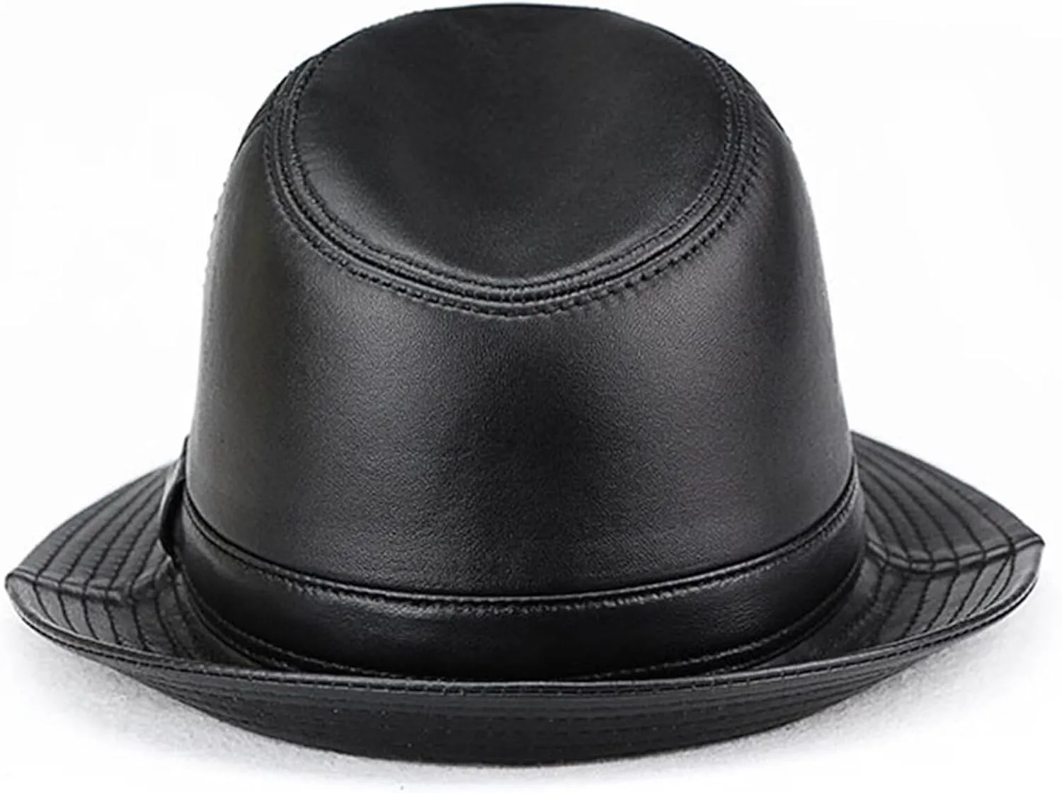 Mens Fedora Trilby Hats Unisex Gangster Panama Hat Vintage Leather Jazz Hat All Seasons