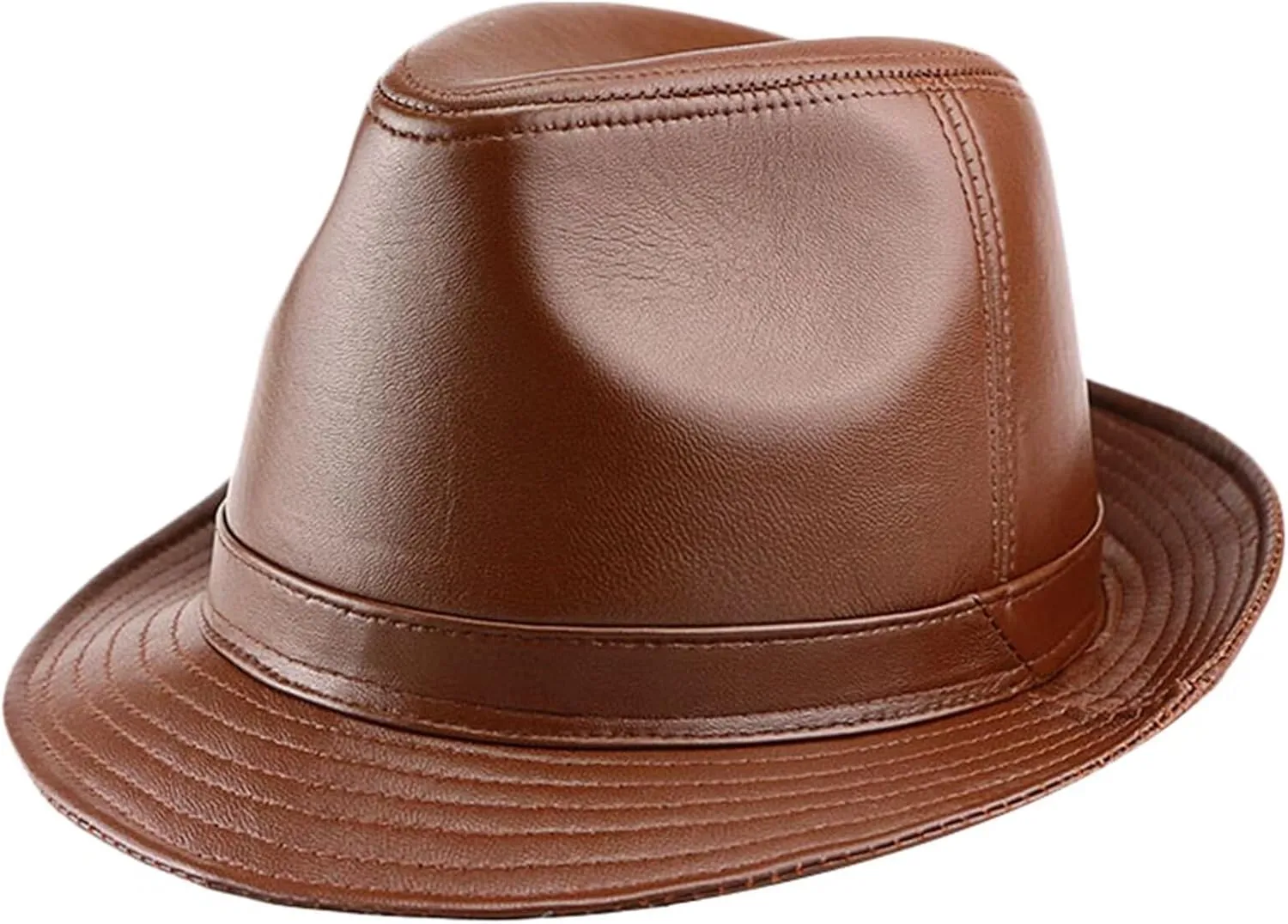 Mens Fedora Trilby Hats Unisex Gangster Panama Hat Vintage Leather Jazz Hat All Seasons