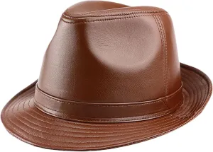 Mens Fedora Trilby Hats Unisex Gangster Panama Hat Vintage Leather Jazz Hat All Seasons