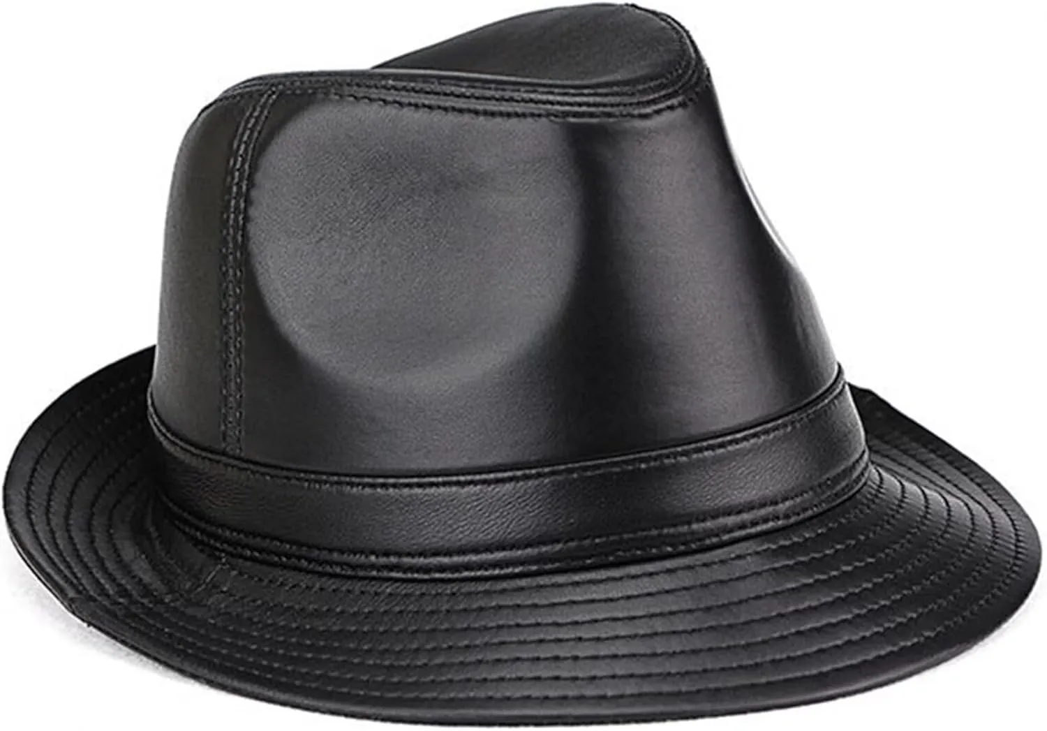 Mens Fedora Trilby Hats Unisex Gangster Panama Hat Vintage Leather Jazz Hat All Seasons