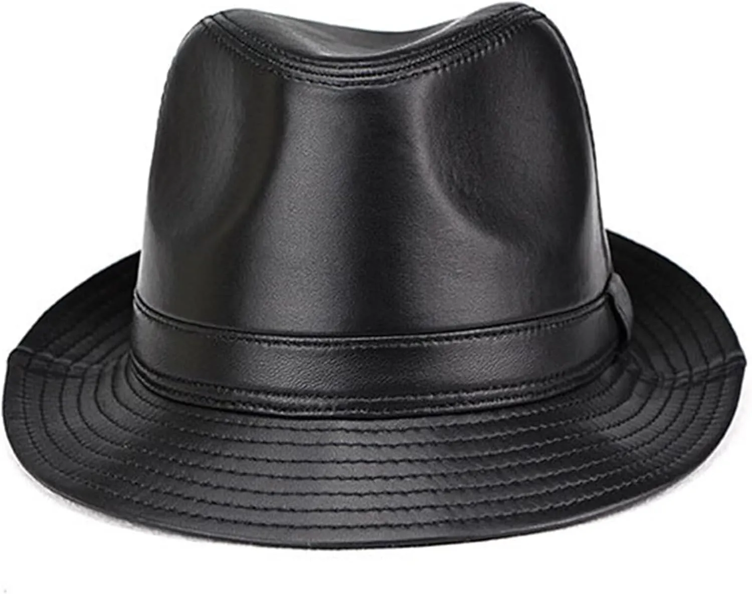 Mens Fedora Trilby Hats Unisex Gangster Panama Hat Vintage Leather Jazz Hat All Seasons