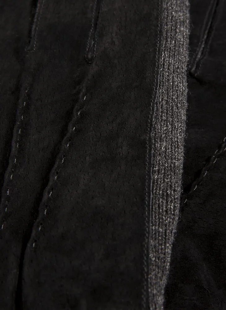Men's Three-Point Fleece-Lined Suede Gloves with Knitted Cuffs