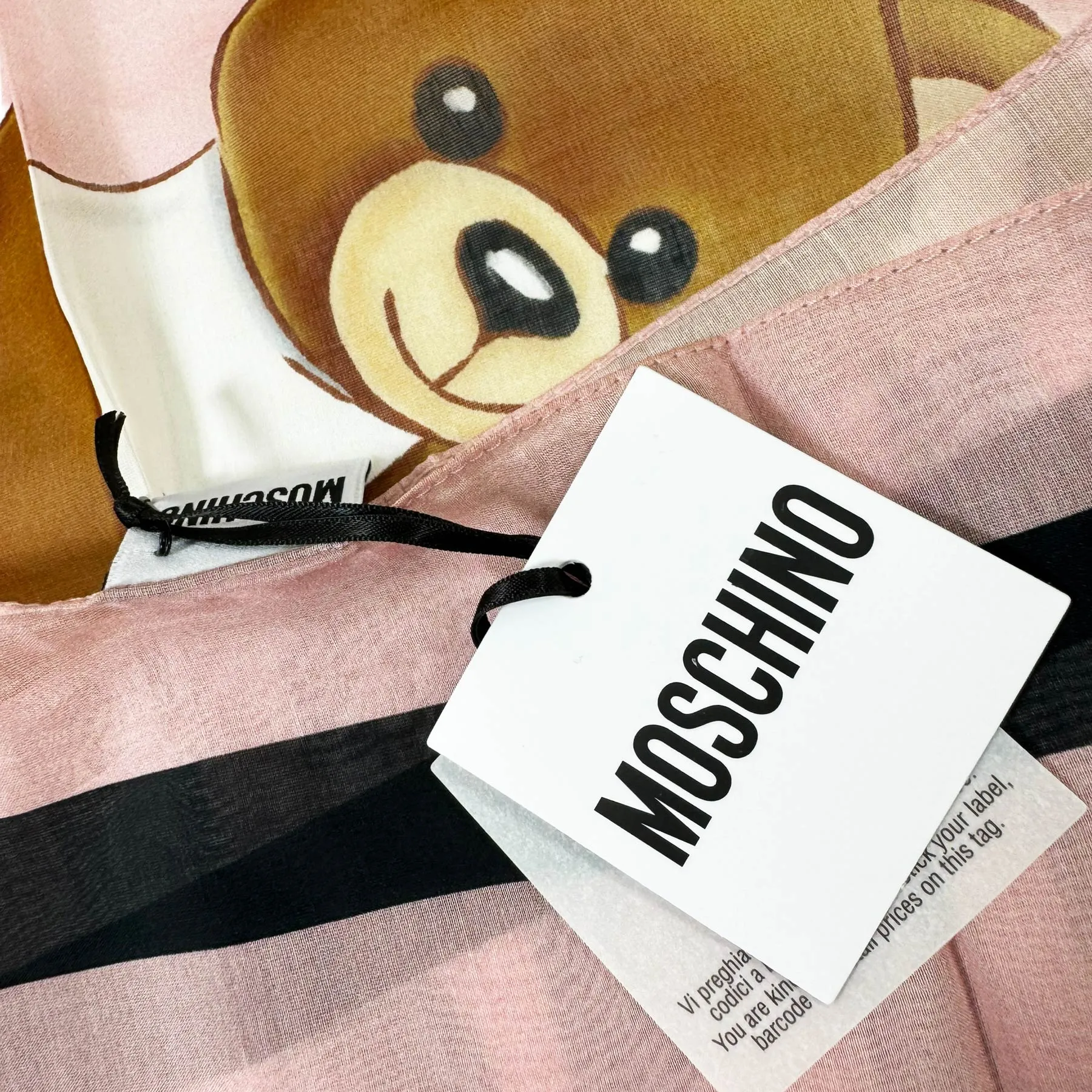 Moschino Scarf Pink Toy Bear - Lightweight Cotton Silk Shawl SALE