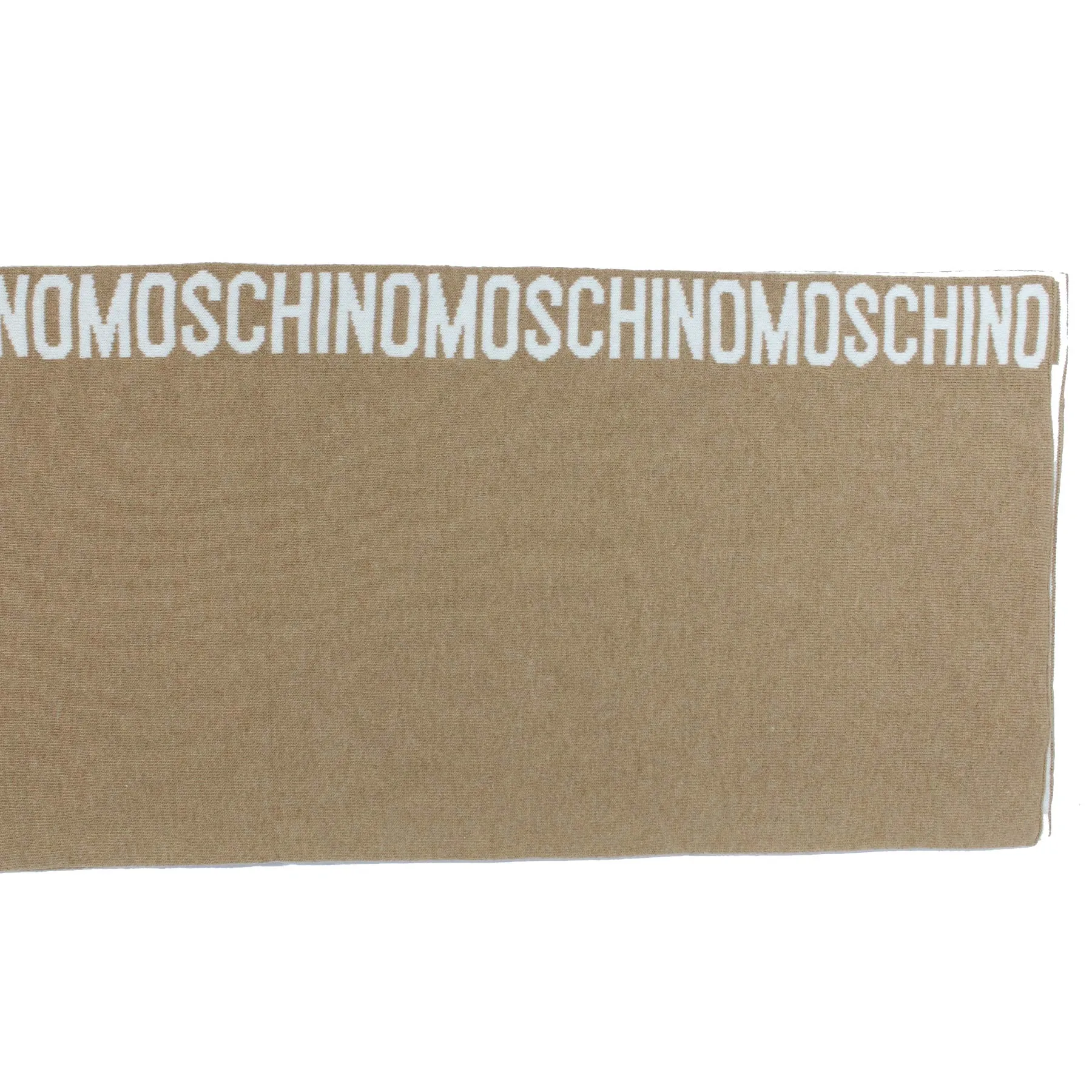 Moschino Wool Scarf Beige White Logo Text - FINAL SALE