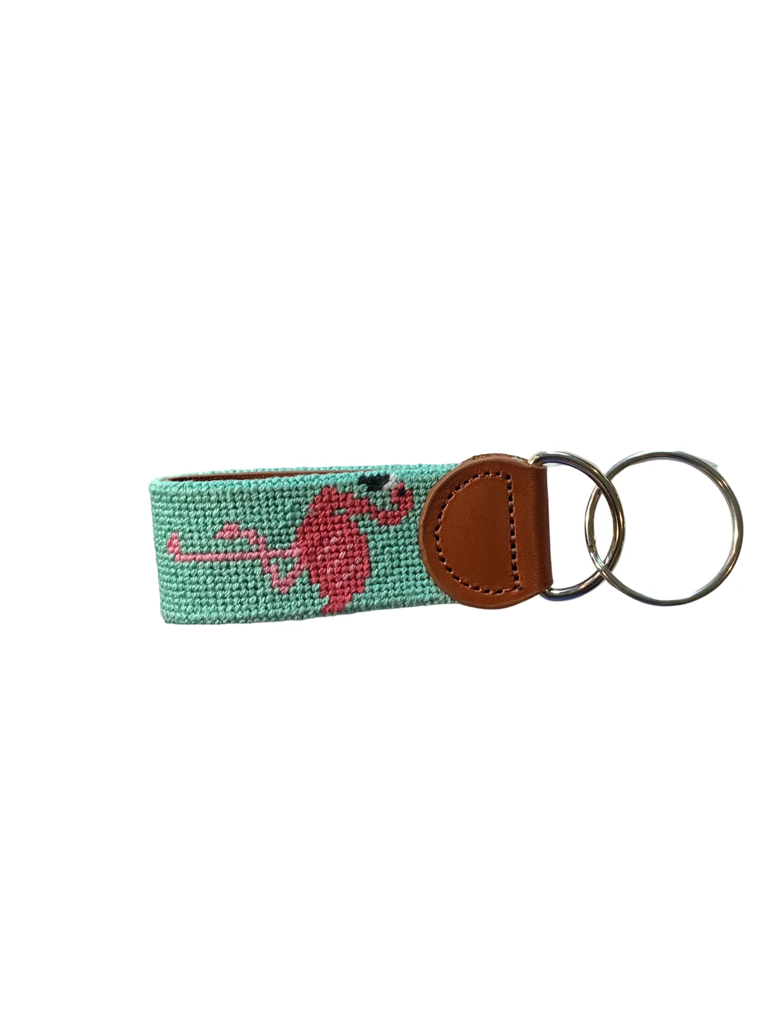 Needlepoint Key Fob- Flamingo Design (on both sides) Hand Stitched