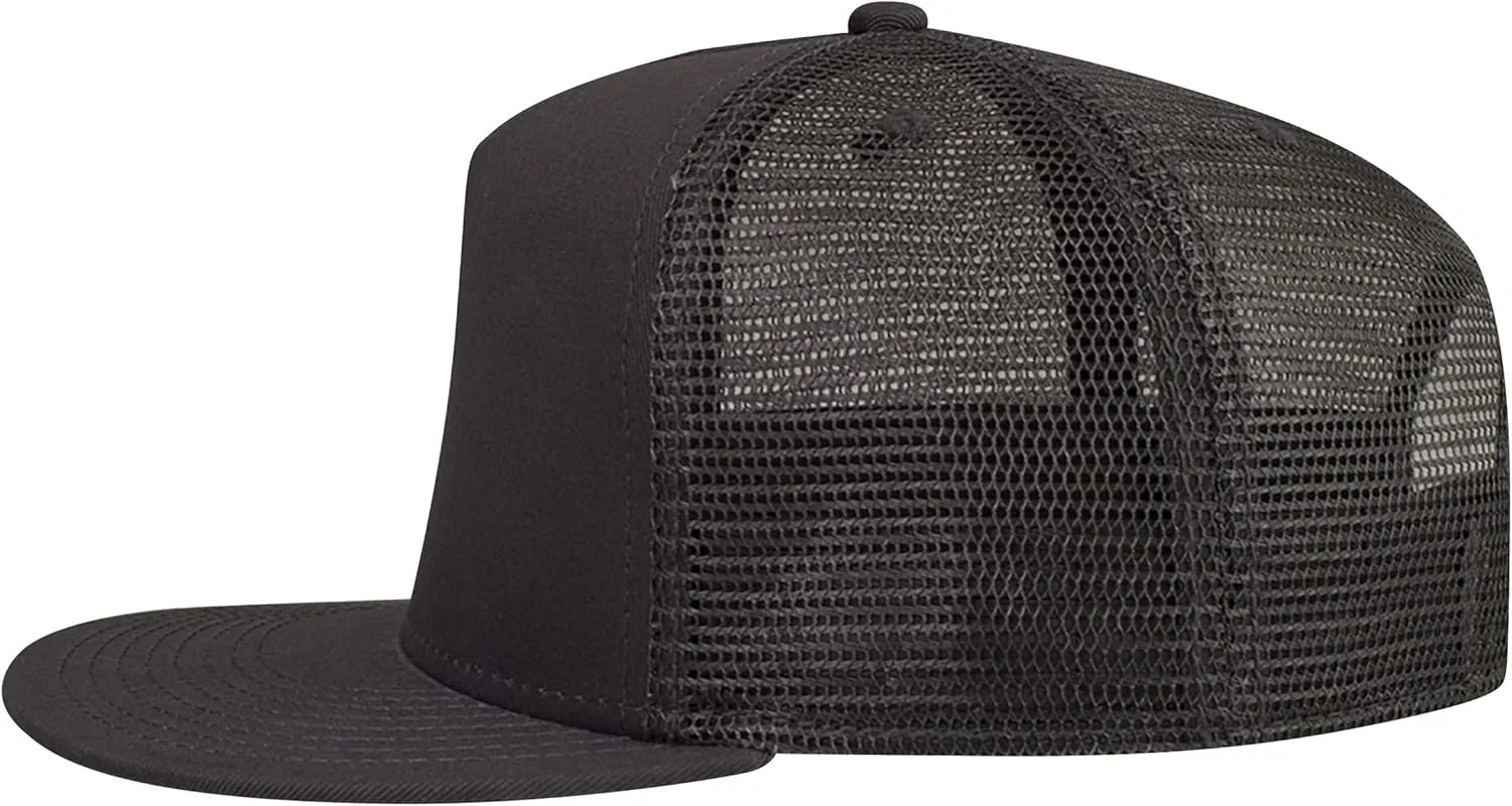 OTTO Round Flat Visor SNAP 5 Panel Mesh Back Trucker Snapback Hat