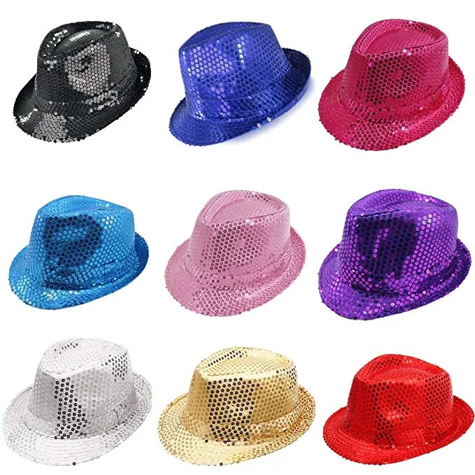 Pack of 10: New Year's Party Hats - Sequin Fedora, Cowboy, Newsboy, Cap Styles - Ships Next Day!