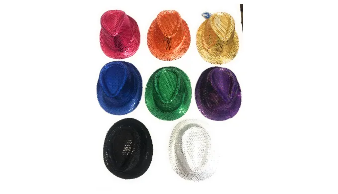 Pack of 10: New Year's Party Hats - Sequin Fedora, Cowboy, Newsboy, Cap Styles - Ships Next Day!