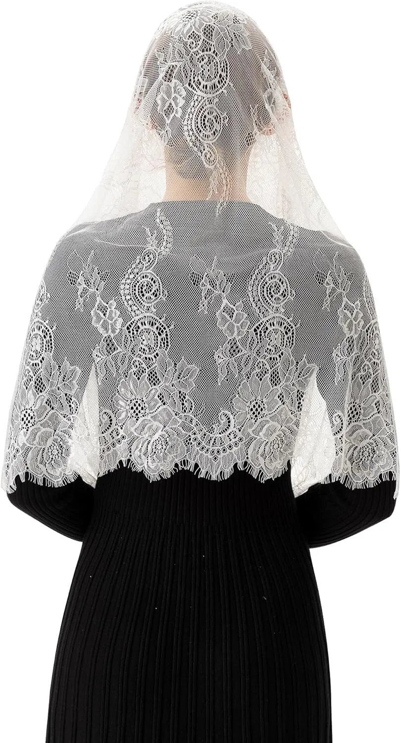 PAMOR Spanish Style Lace Traditional Vintage Inspired Infinity Shape Mantilla Veil Latin Mass Head Covering