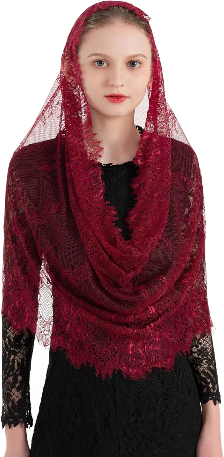 PAMOR Spanish Style Lace Traditional Vintage Inspired Infinity Shape Mantilla Veil Latin Mass Head Covering