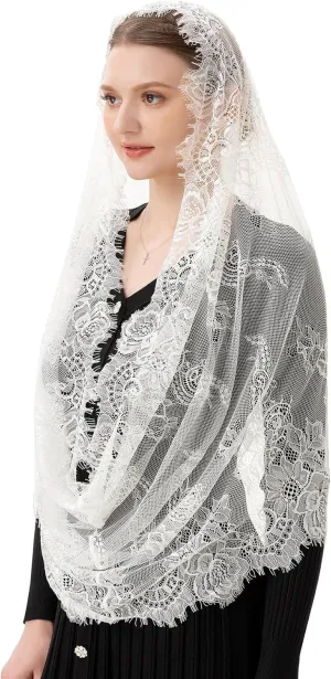 PAMOR Spanish Style Lace Traditional Vintage Inspired Infinity Shape Mantilla Veil Latin Mass Head Covering
