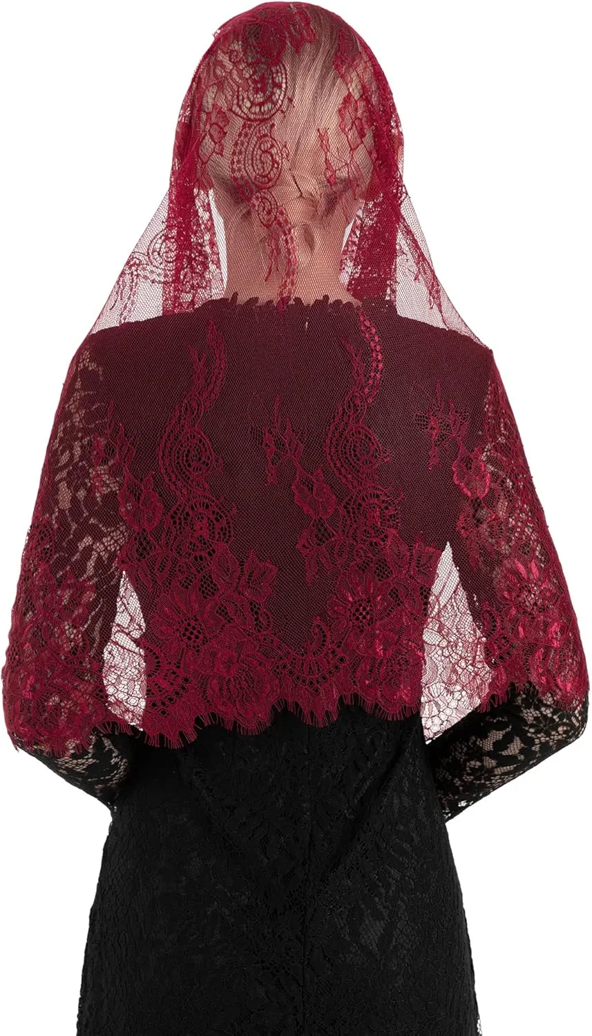 PAMOR Spanish Style Lace Traditional Vintage Inspired Infinity Shape Mantilla Veil Latin Mass Head Covering