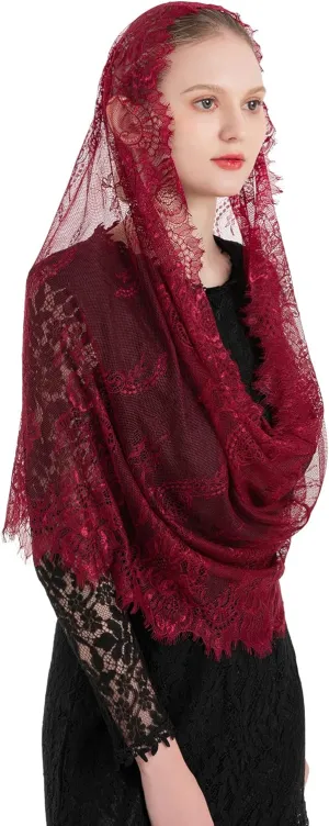 PAMOR Spanish Style Lace Traditional Vintage Inspired Infinity Shape Mantilla Veil Latin Mass Head Covering