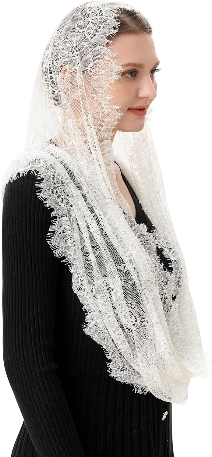 PAMOR Spanish Style Lace Traditional Vintage Inspired Infinity Shape Mantilla Veil Latin Mass Head Covering