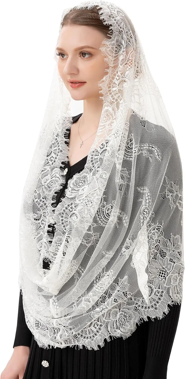 PAMOR Spanish Style Lace Traditional Vintage Inspired Infinity Shape Mantilla Veil Latin Mass Head Covering