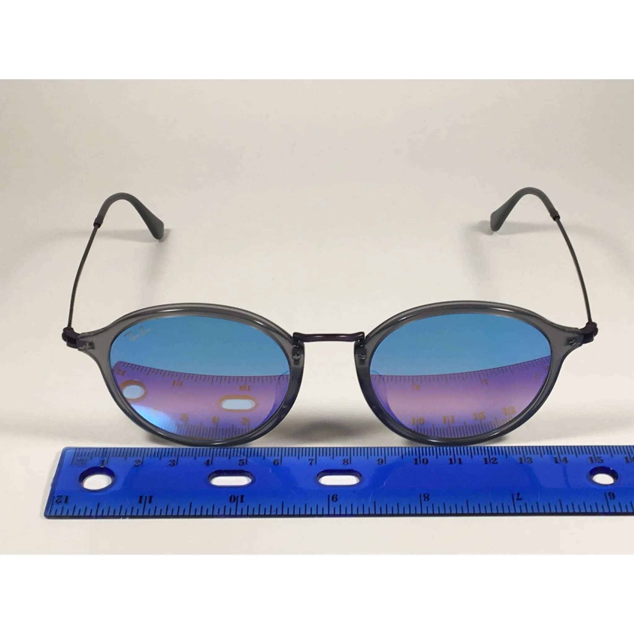 Ray-Ban Round Flat Sunglasses Purple And Gray Frame Blue Flash Lens RB2447NF 6255/4O
