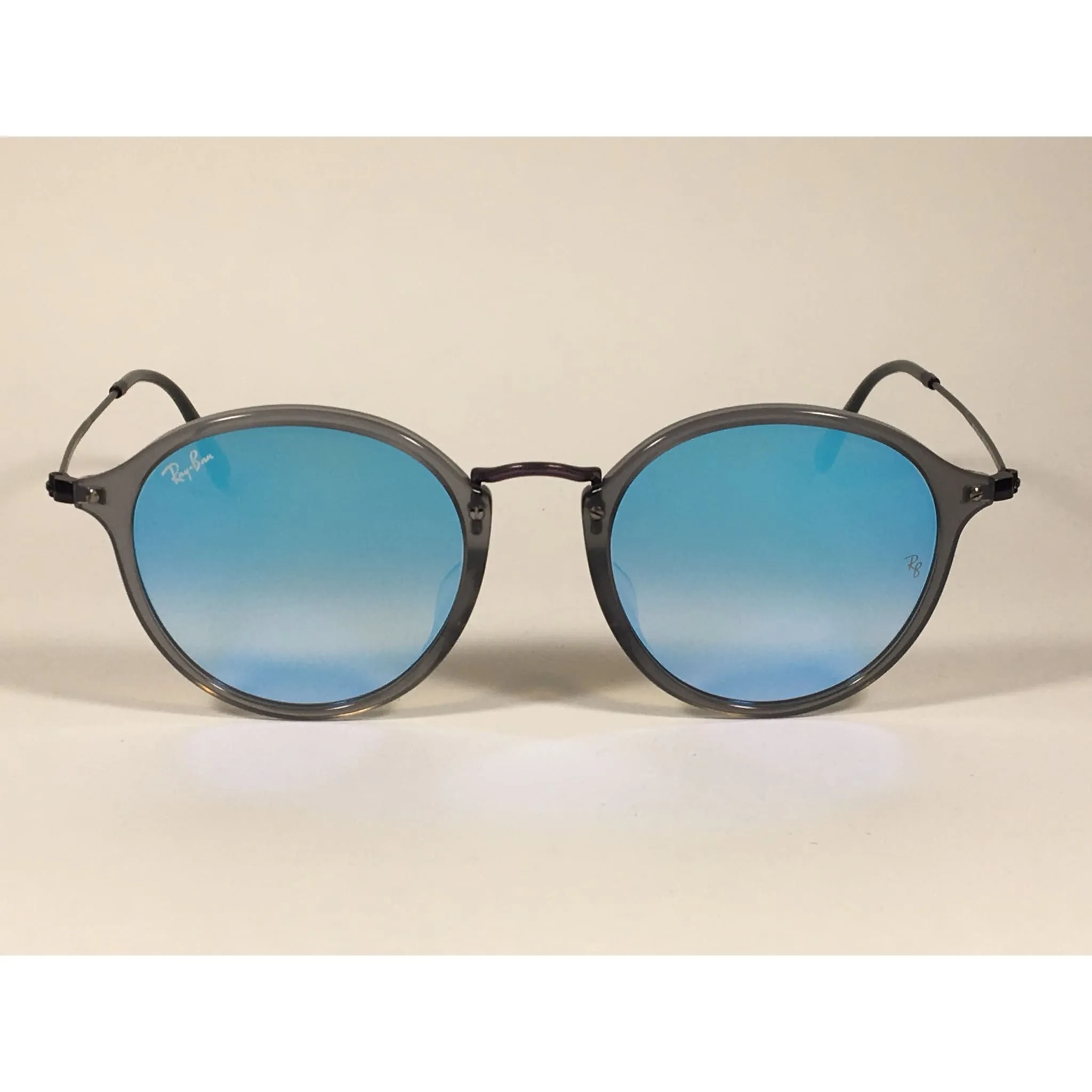 Ray-Ban Round Flat Sunglasses Purple And Gray Frame Blue Flash Lens RB2447NF 6255/4O