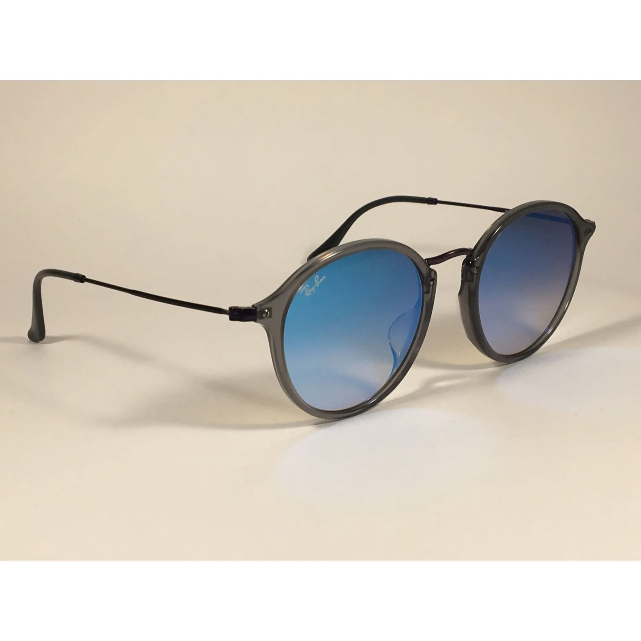 Ray-Ban Round Flat Sunglasses Purple And Gray Frame Blue Flash Lens RB2447NF 6255/4O