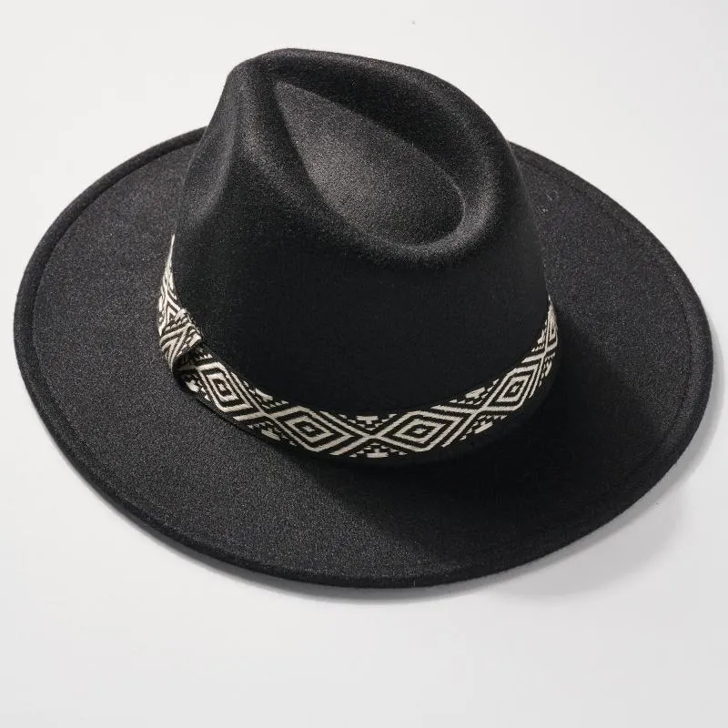 Rhombus Print Strap Panama Hat