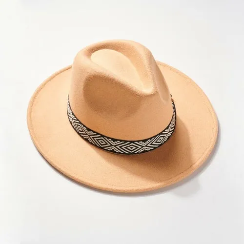Rhombus Print Strap Panama Hat