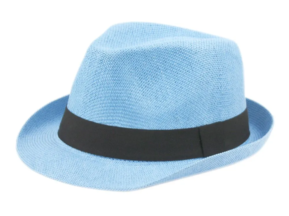 Roll Up Brim Straw Fedora Hat
