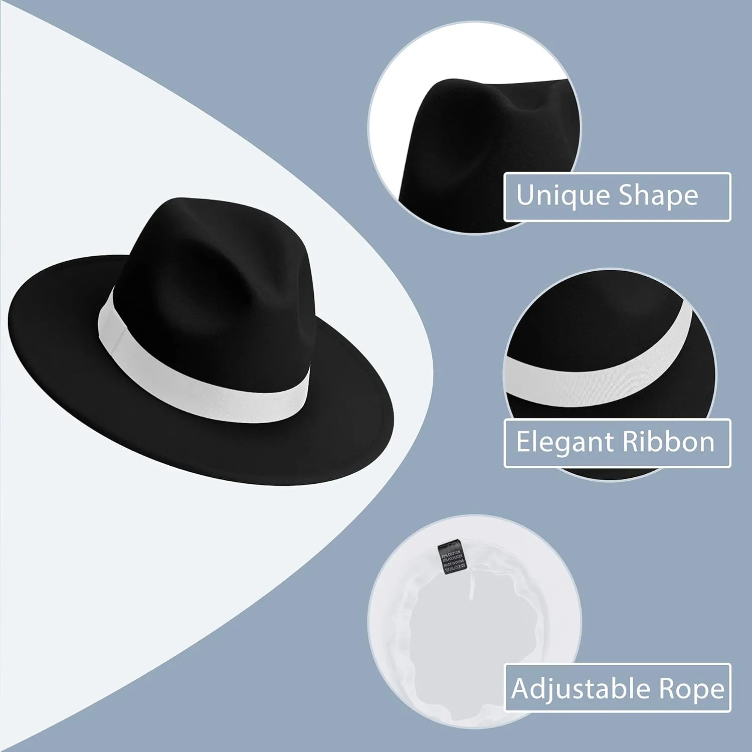 SAJUZEN Womens & Mens Fedora Hats, Wide Brim Fedora Hats for Women Men