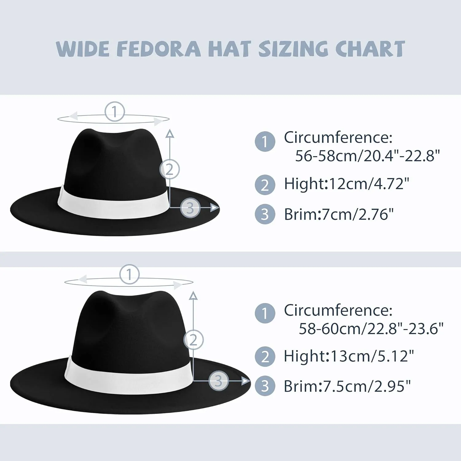 SAJUZEN Womens & Mens Fedora Hats, Wide Brim Fedora Hats for Women Men