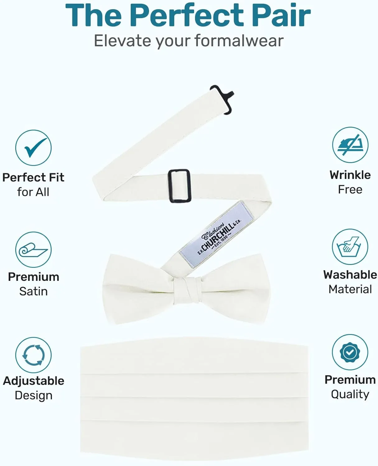 S.H. Churchill & Co. Men's Formal Satin Bowtie and Cummerbund Set