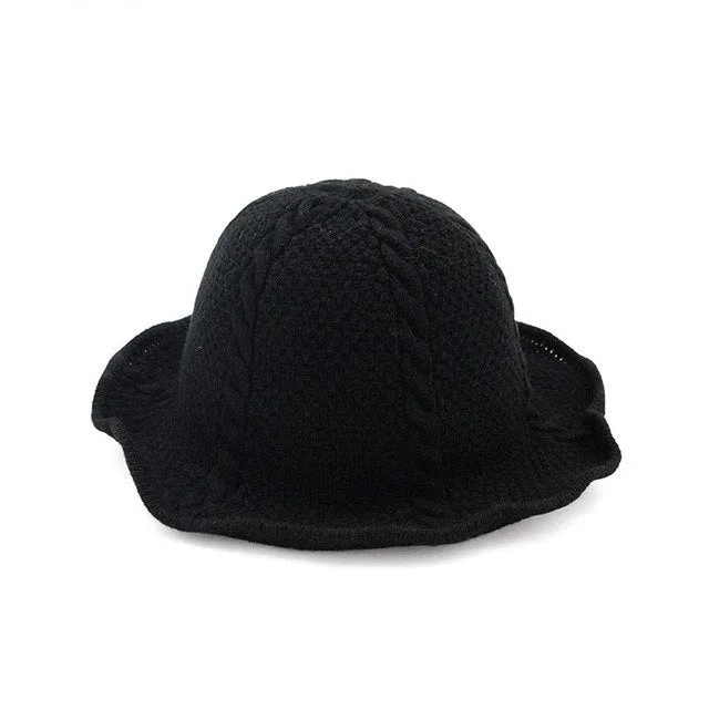 Sidiou Group NEW Winter Wool Hat Knitted Bucket Hats for Women Foldable Bucket Cap
