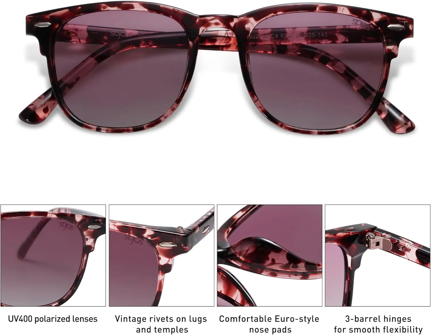 SOJOS Retro Vintage Square Polarized Sunglasses for Women Men UV Protection Lens TR90 Frame Sunglasses SJ2112