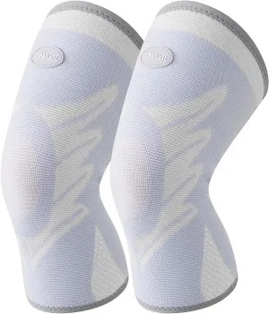Sports Slim Knee Braces for Women - No-Slip Knee Compression Sleeve for Dance, Yoga, Knee Support for Knee Pain, Joint Pain Relief(Bright White, L, 2 Pack)