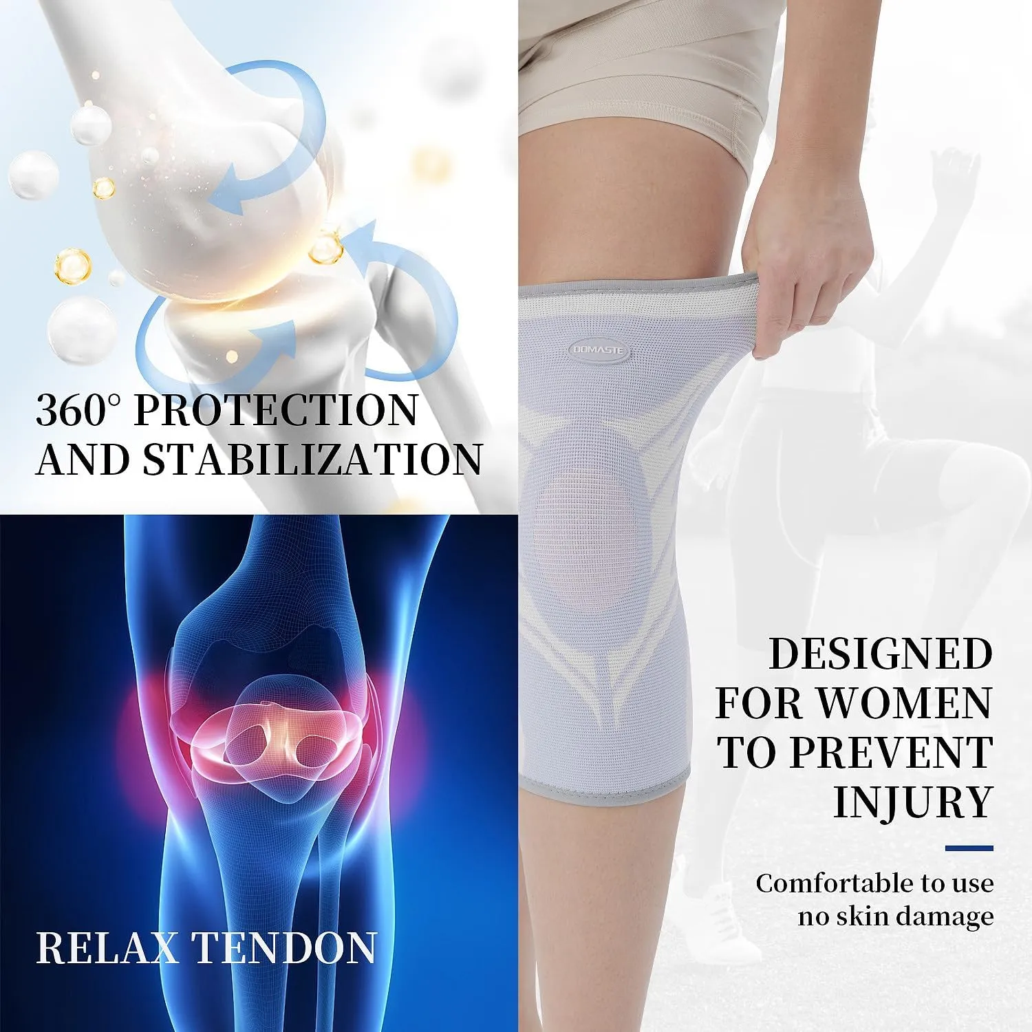 Sports Slim Knee Braces for Women - No-Slip Knee Compression Sleeve for Dance, Yoga, Knee Support for Knee Pain, Joint Pain Relief(Bright White, L, 2 Pack)