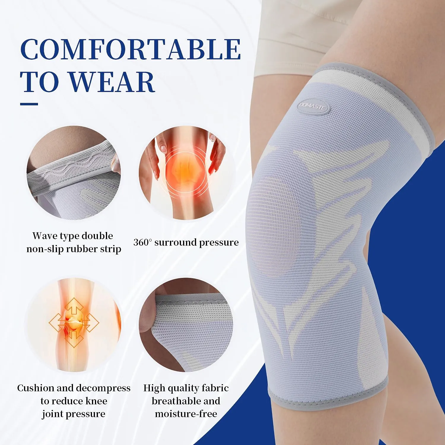 Sports Slim Knee Braces for Women - No-Slip Knee Compression Sleeve for Dance, Yoga, Knee Support for Knee Pain, Joint Pain Relief(Bright White, L, 2 Pack)