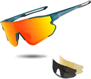 Sports Sunglasses Cycling Sunglasses for Men Women with 1 or 3 Interchangeable Lenses Baseball Glasses