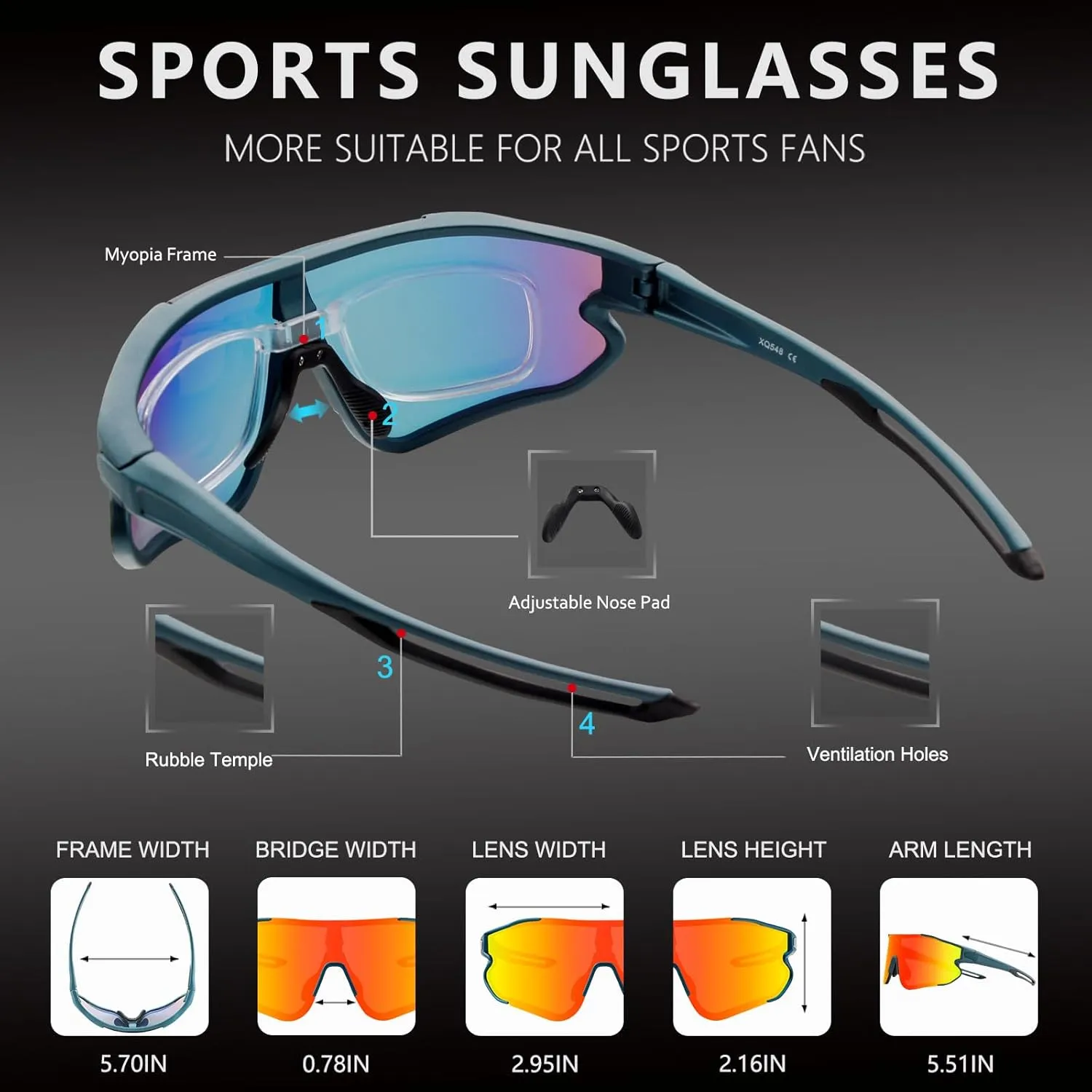 Sports Sunglasses Cycling Sunglasses for Men Women with 1 or 3 Interchangeable Lenses Baseball Glasses