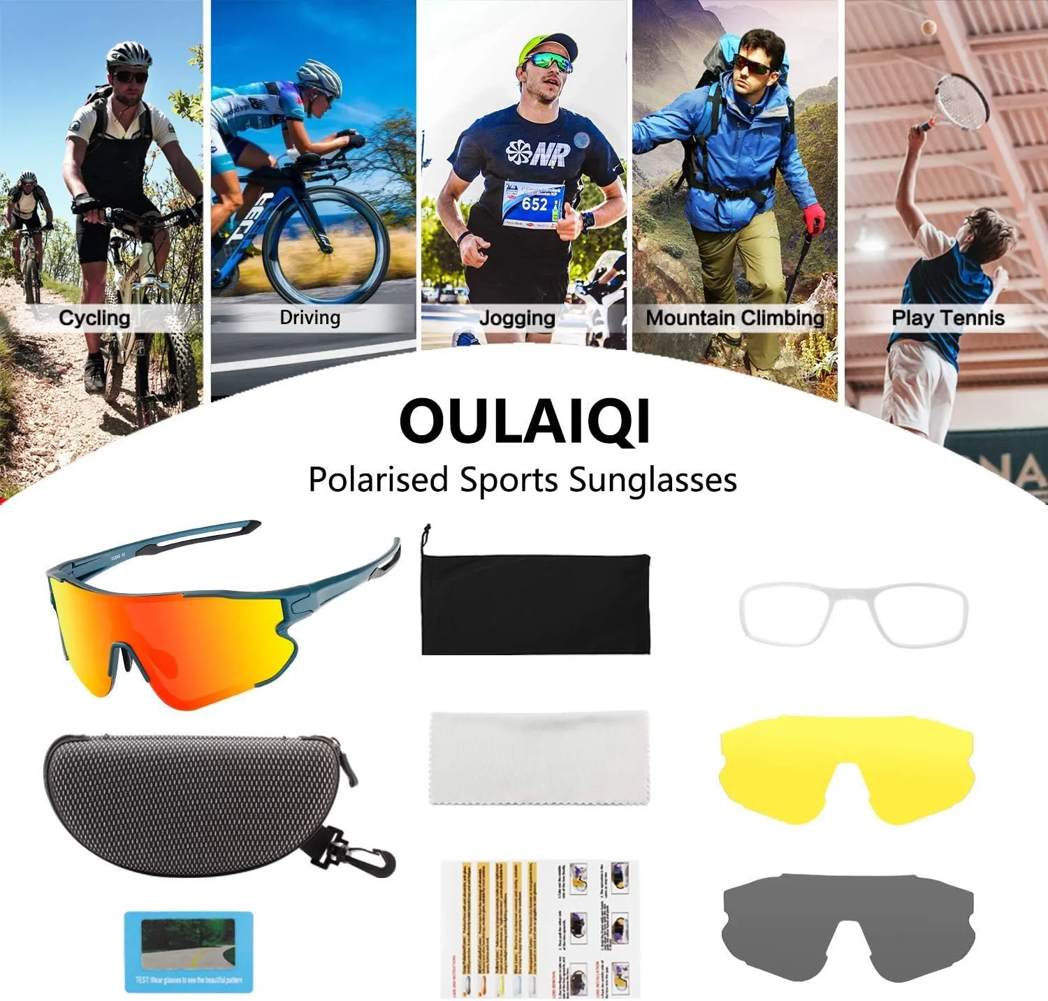 Sports Sunglasses Cycling Sunglasses for Men Women with 1 or 3 Interchangeable Lenses Baseball Glasses