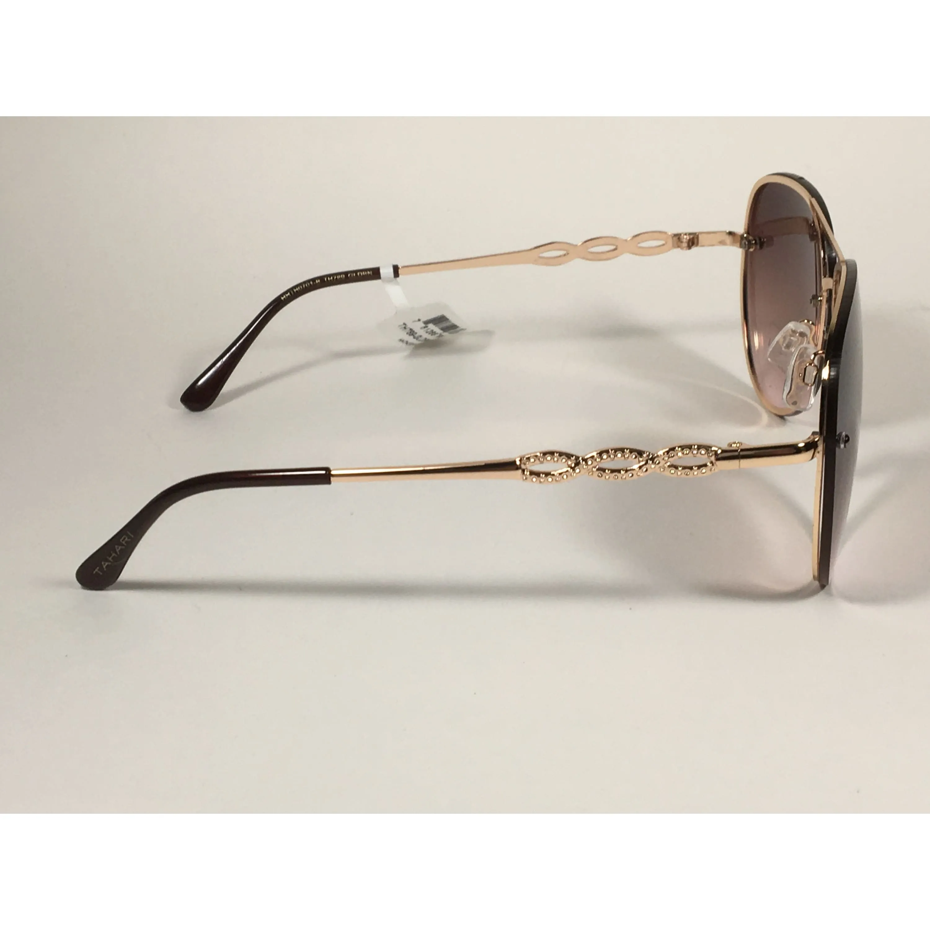 Tahari Rimless Aviator Sunglasses Gold Metal Brown Gradient Lens TH789 GLDBN