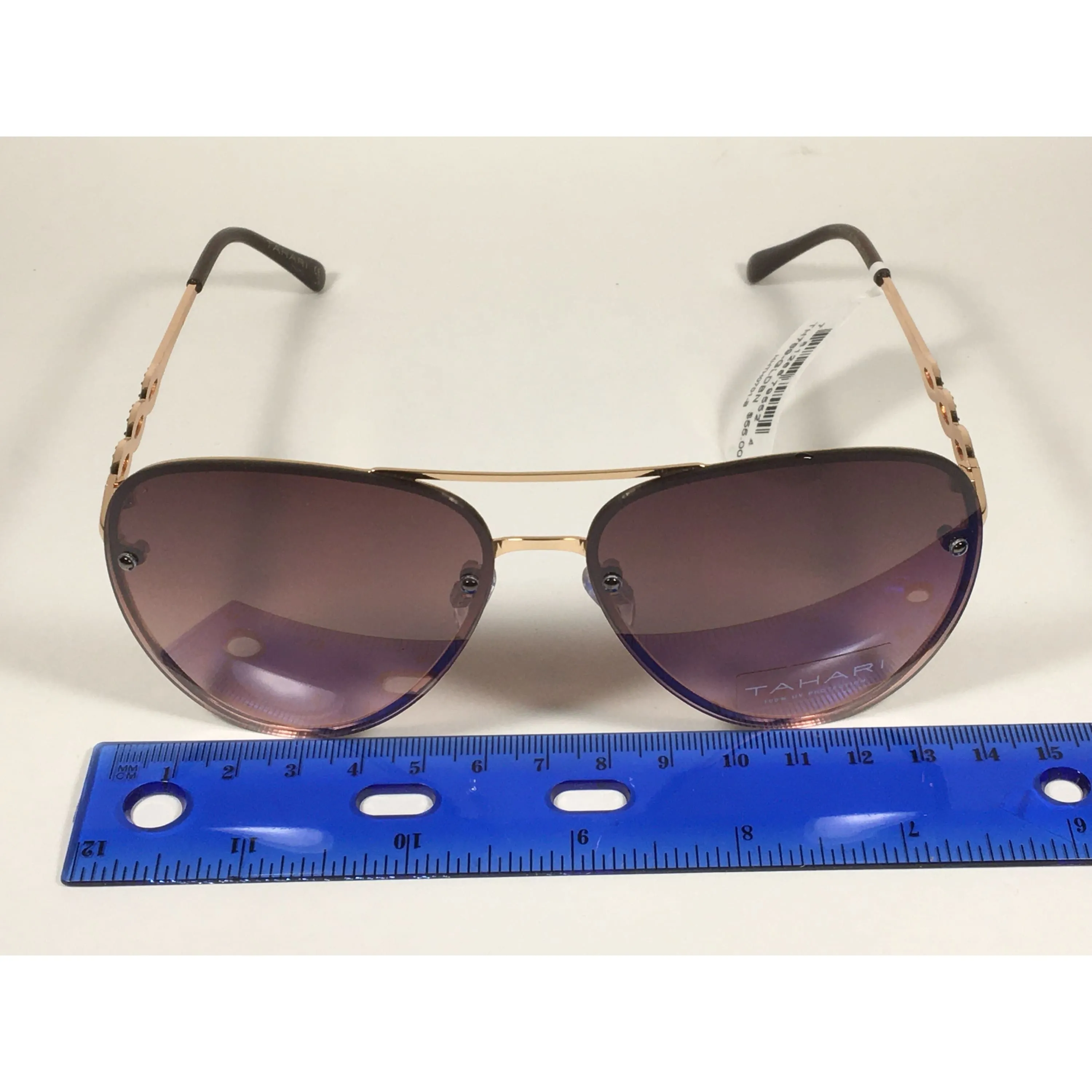 Tahari Rimless Aviator Sunglasses Gold Metal Brown Gradient Lens TH789 GLDBN