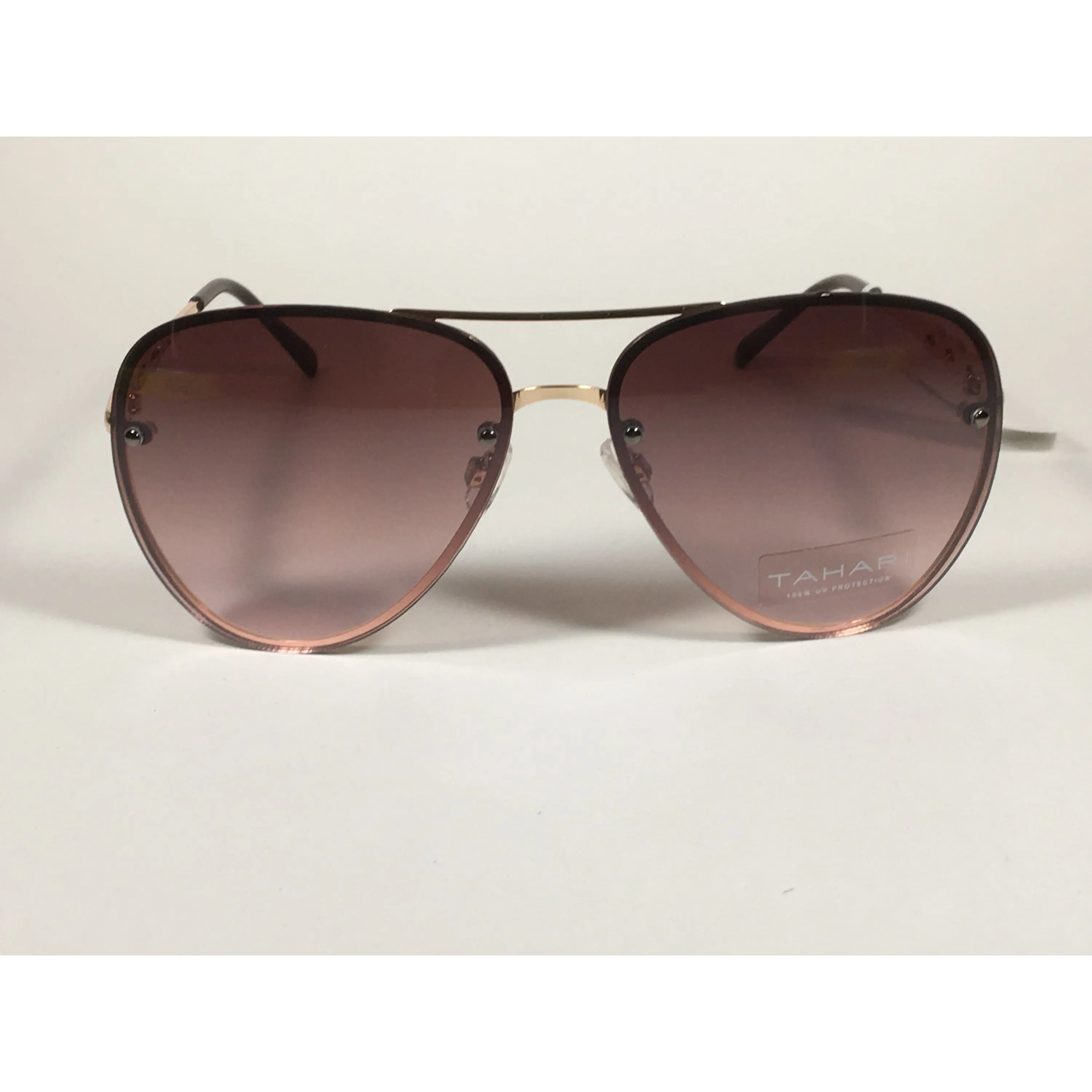 Tahari Rimless Aviator Sunglasses Gold Metal Brown Gradient Lens TH789 GLDBN
